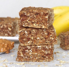 Delicious and healthy chocolate peanut butter banana protein bars.